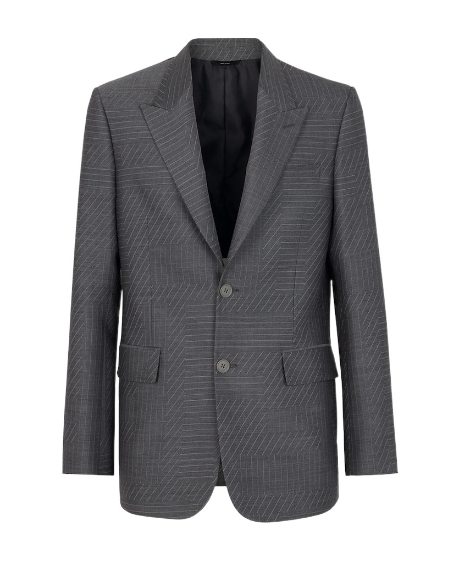 Fendi Striped Single-breasted Wool Blazer In Black