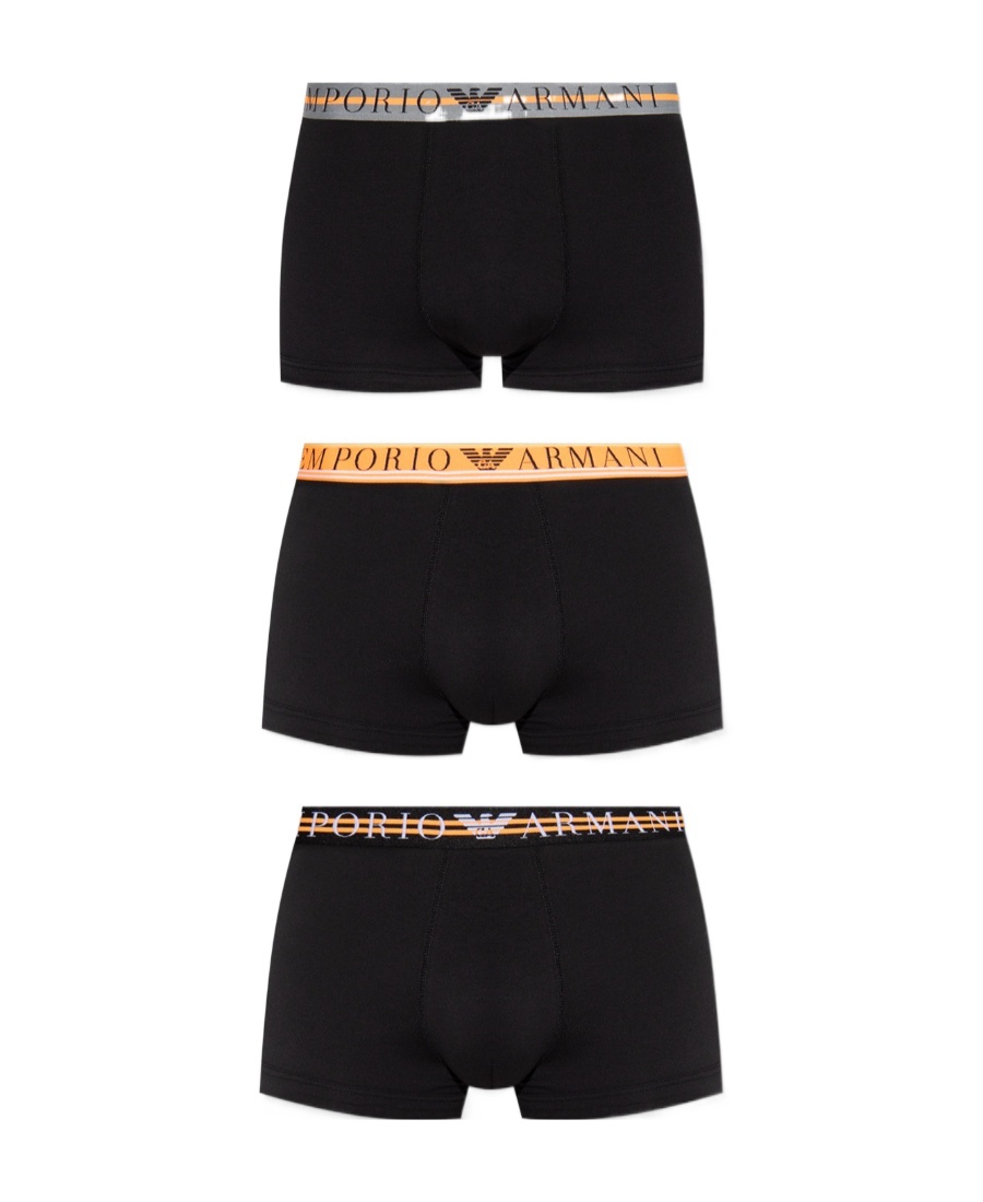 Emporio Armani Printed Set Of Three Briefs In Black