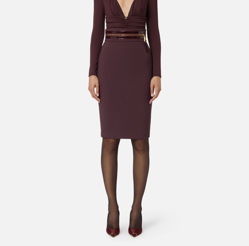 Elisabetta Franchi Merlot Midi Skirt With Front Zip In Purple