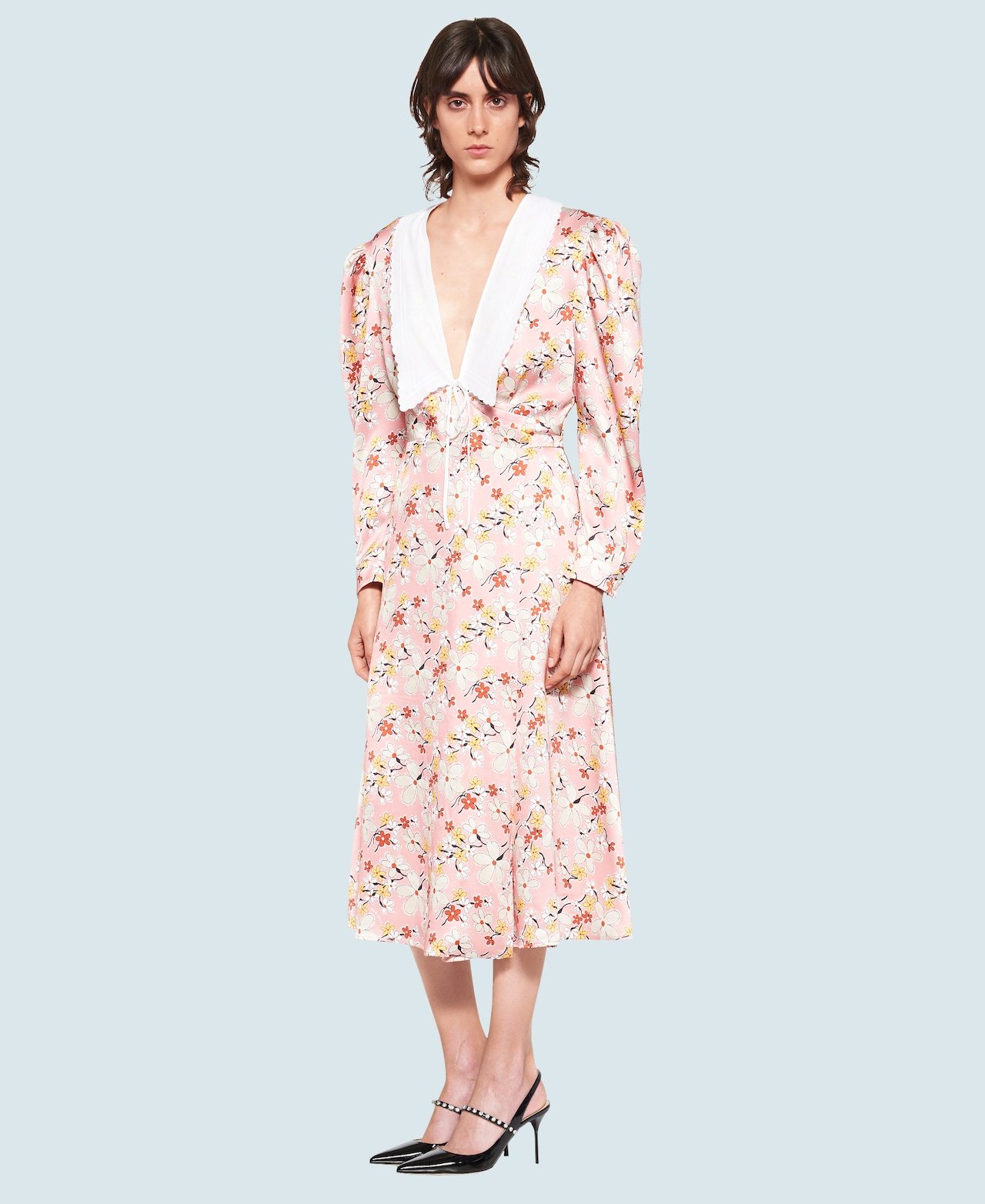 Miu Miu Sable Satin Dress With Floral Print In Pink