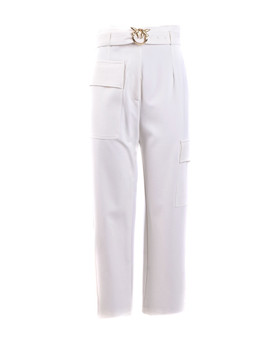 Pinko High Waist Cropped Trousers With Cargo Pockets In White
