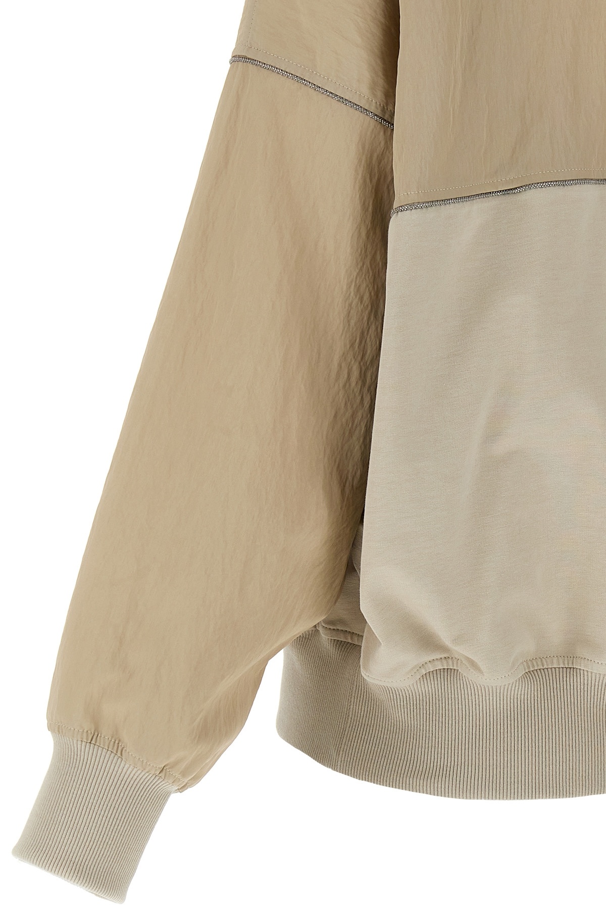 Brunello Cucinelli Panelled Sweatshirt With Ribbed Cuffs And Hem In Nude