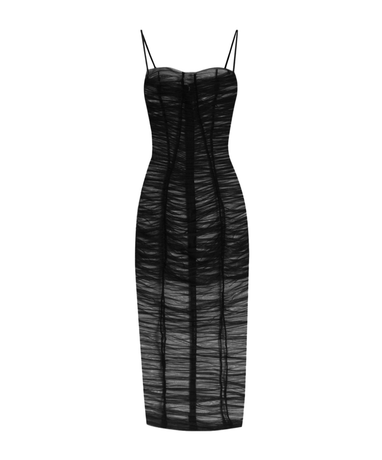 Dolce & Gabbana Tulle Calf-length Dress With Draping In Black