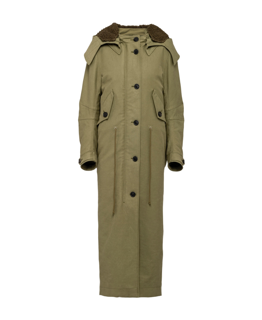 Prada Army Green Satin Cotton Parka Coat In Green