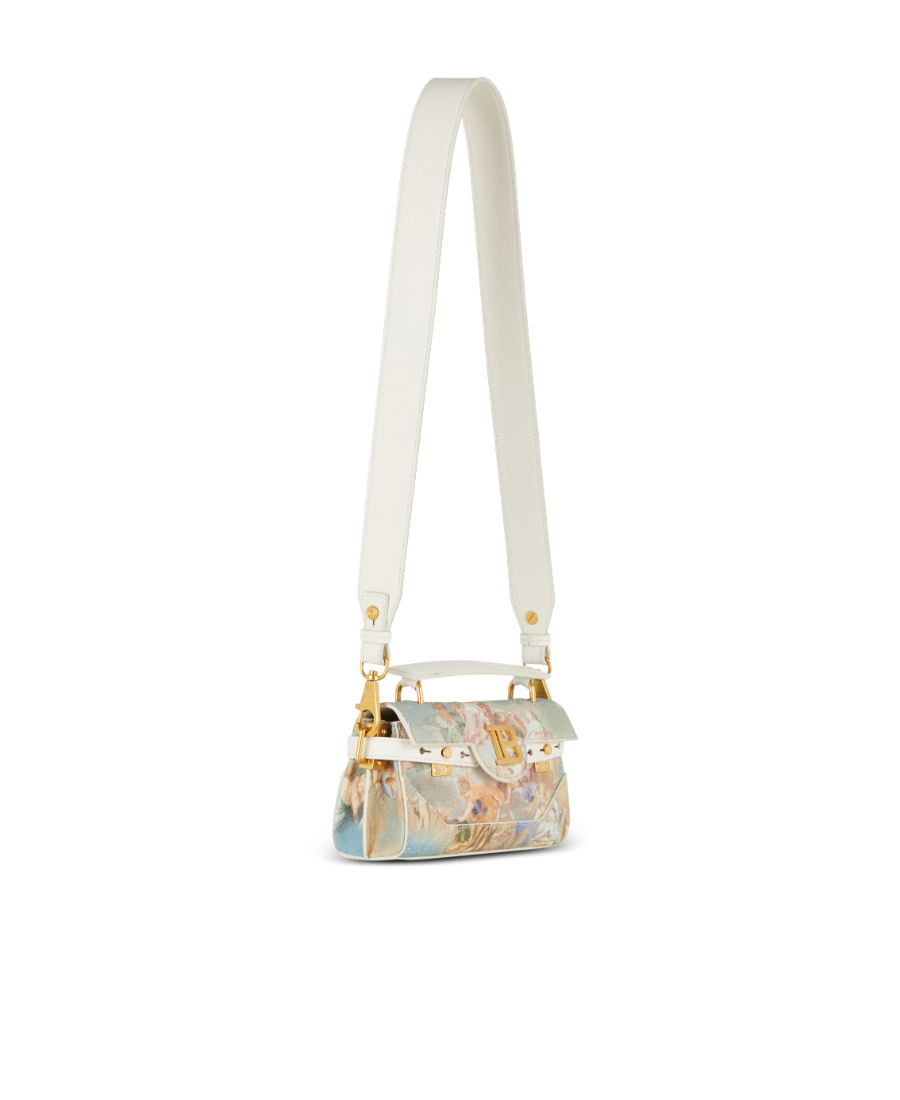 Balmain B-buzz 19 Bag In Sky Print Canvas With Leather Details In Nude