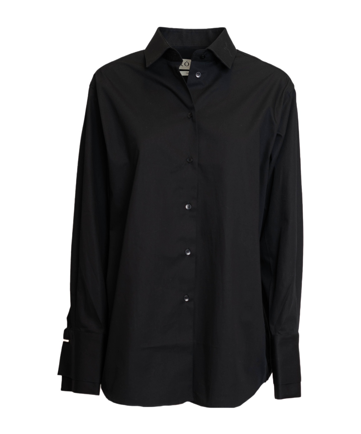 Rohe Róhe Double-cuff Curved Hem Shirt In Black