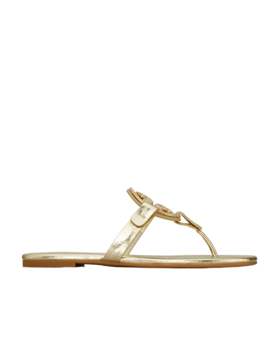 Tory Burch Miller Crystal Embellished Thong Sandals In Nude