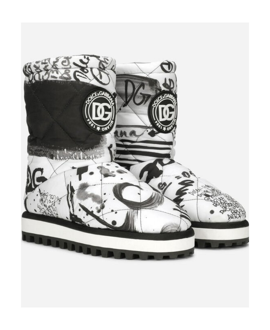 Dolce & Gabbana Nylon Ankle Boots With Logo Print In Black