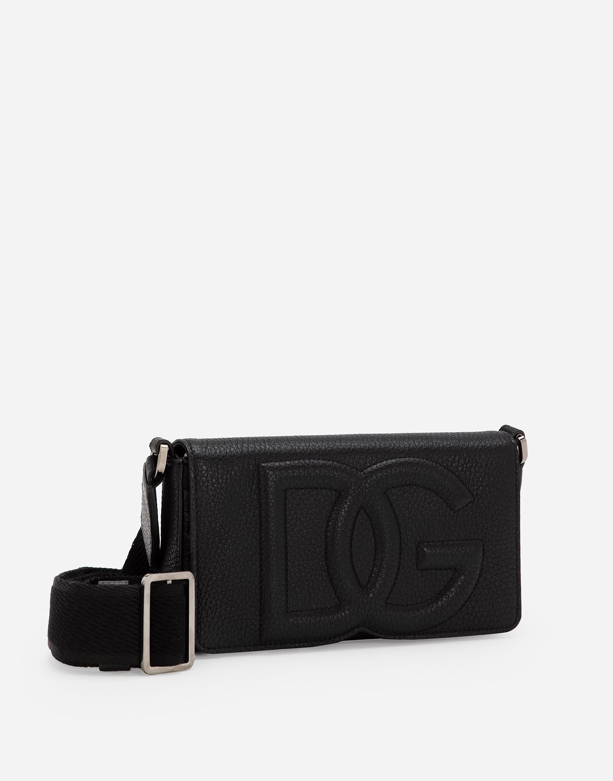 Dolce & Gabbana Logo-embossed Leather Messenger Bag In Black