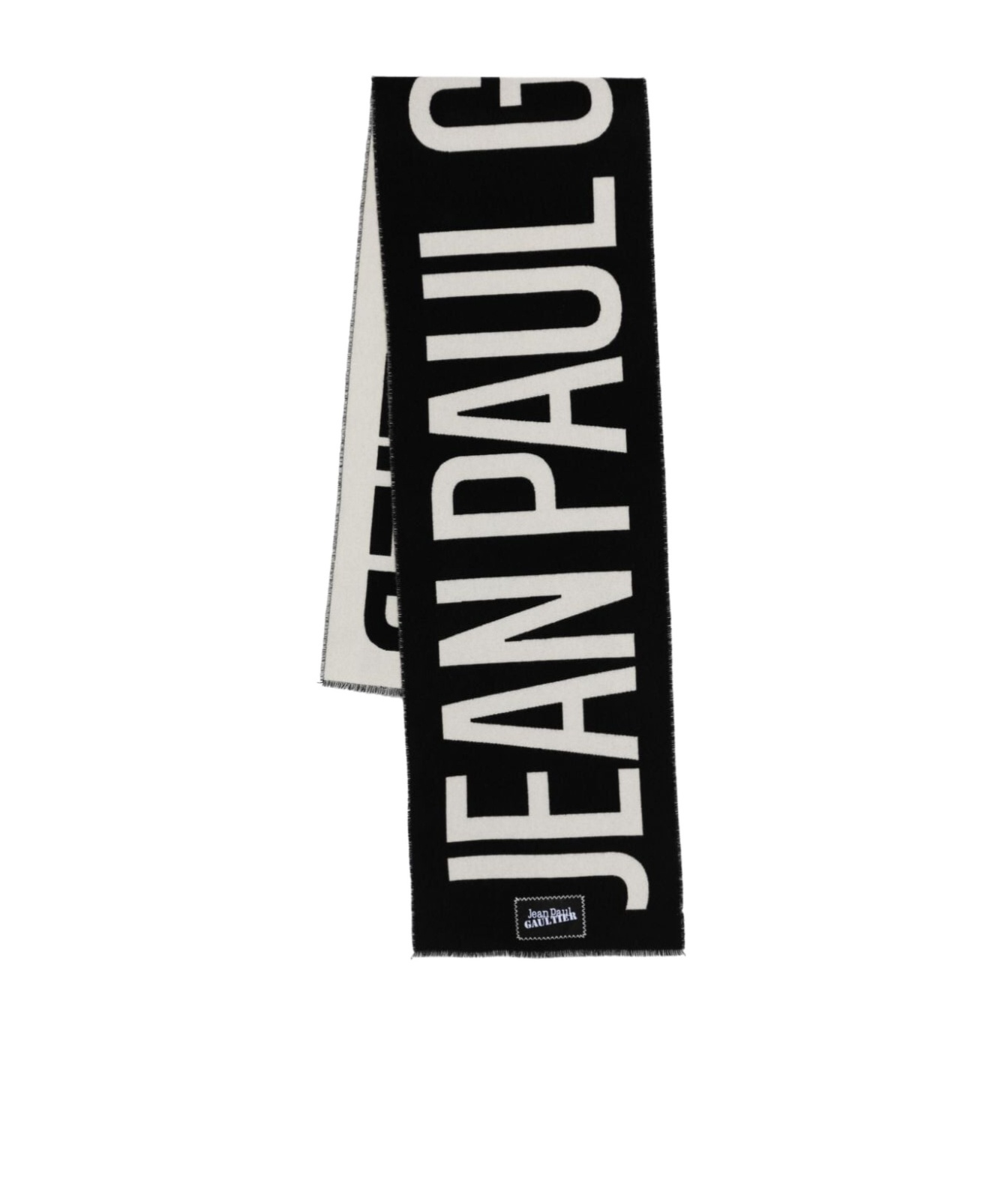 Jean Paul Gaultier Wool Scarf Logo Fringed Edges Rectangular Shape In Black