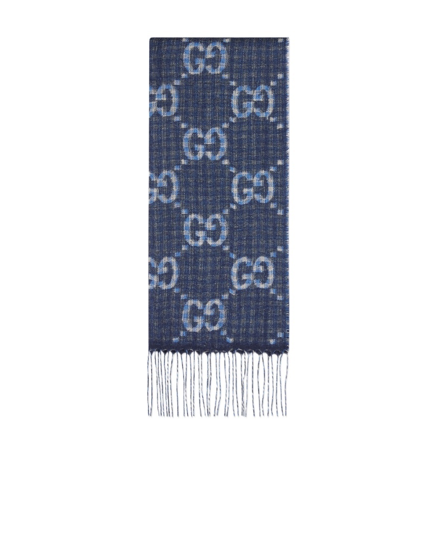 Gucci Gg-jacquard Wool Scarf In Blue