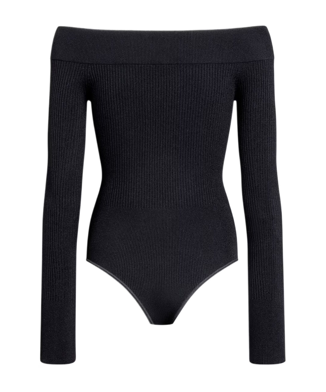 Alaïa Shapewear Ribbed Knit Off-shoulder Bodysuit In Black