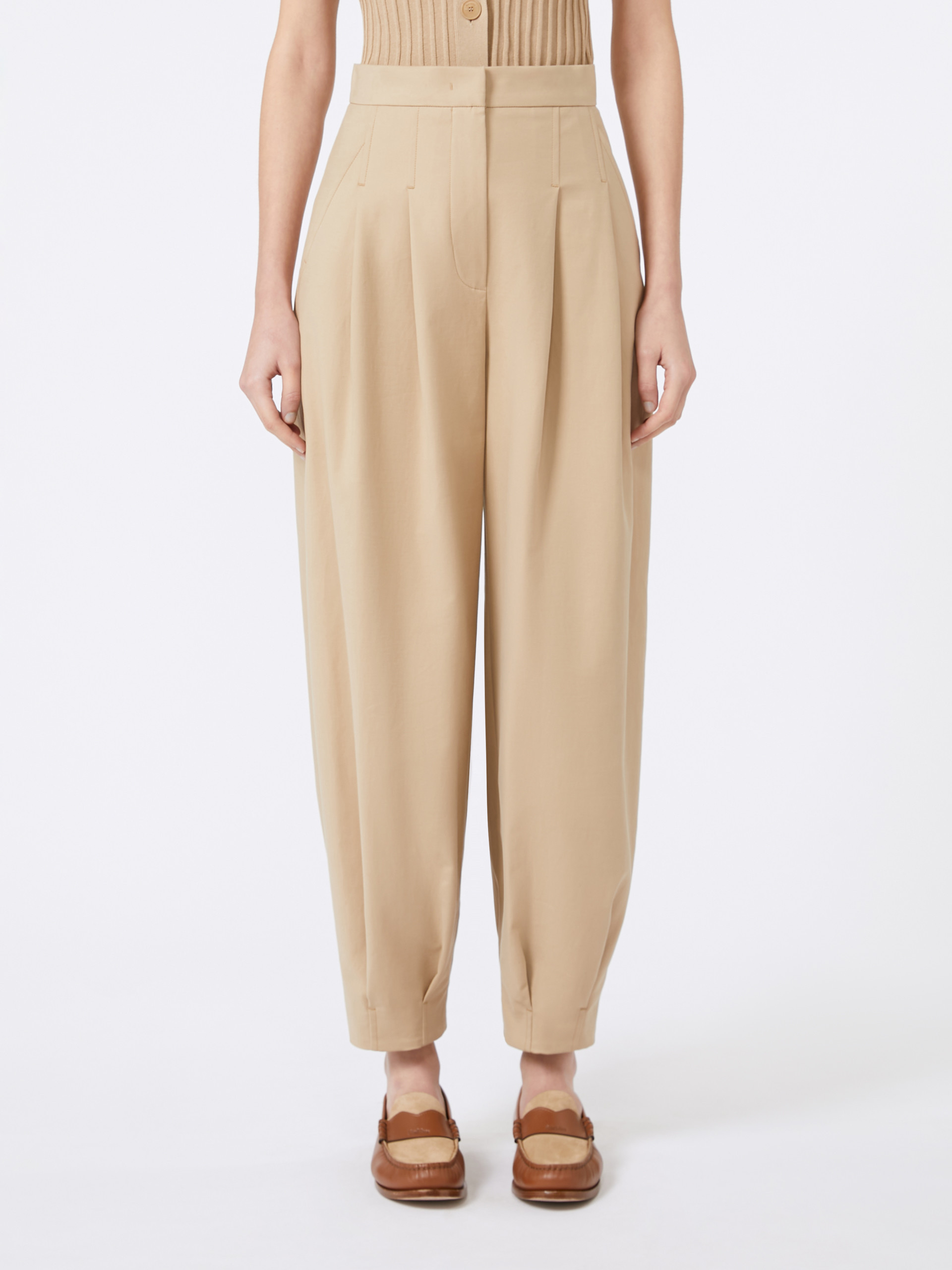 Max Mara Cotton Canvas Trousers In Neutral