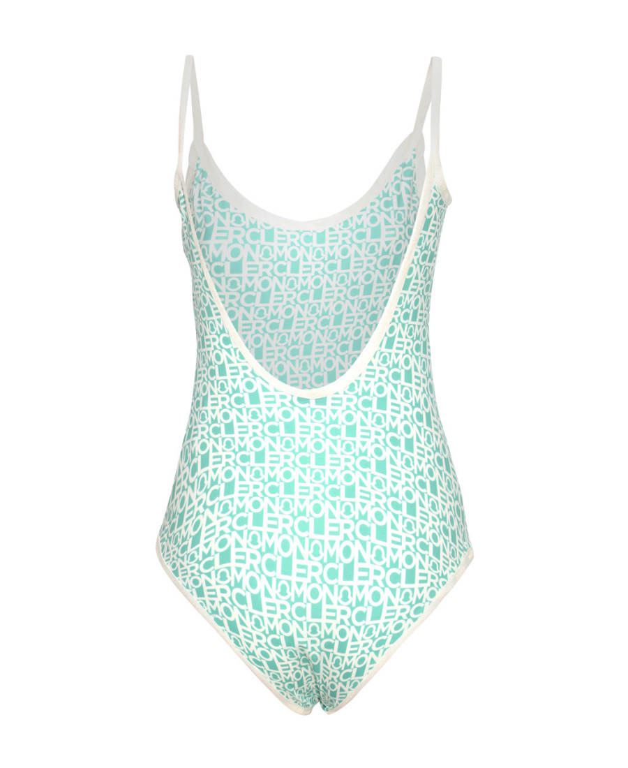 Shop Moncler Logo Print Swimsuit In Green