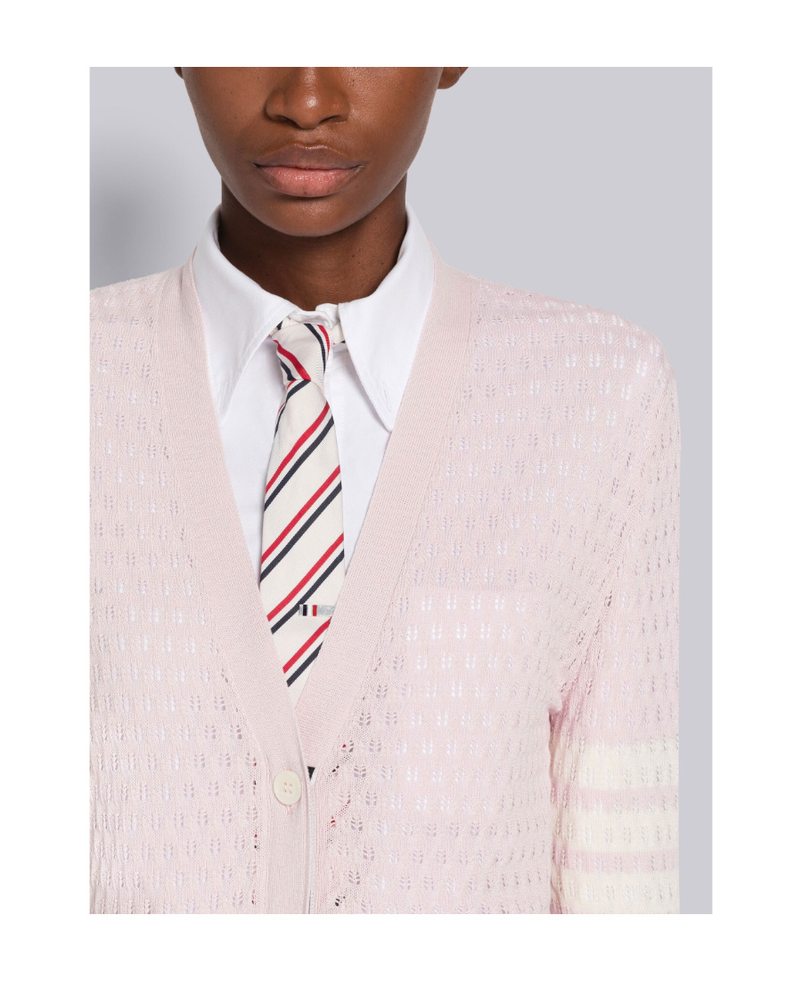 Thom Browne 4-bar Pointelle-stitch Cardigan In Pink