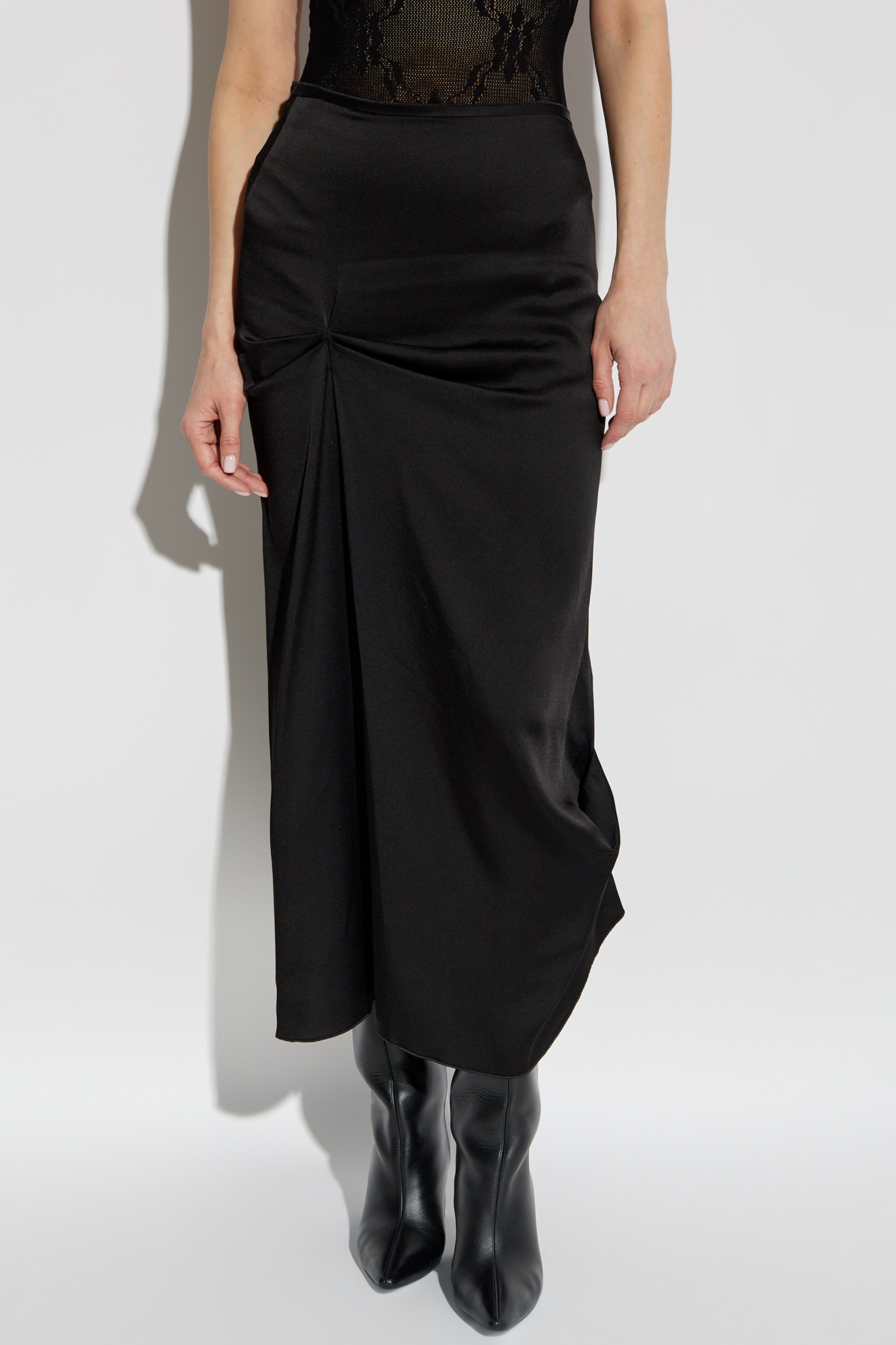 Victoria Beckham Draped Pleat Satin Midi Skirt In Black