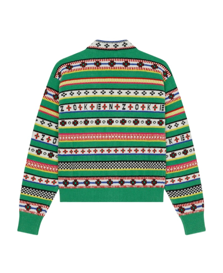 Kenzo Regular Fit Jacquard Wool Cardigan In Green