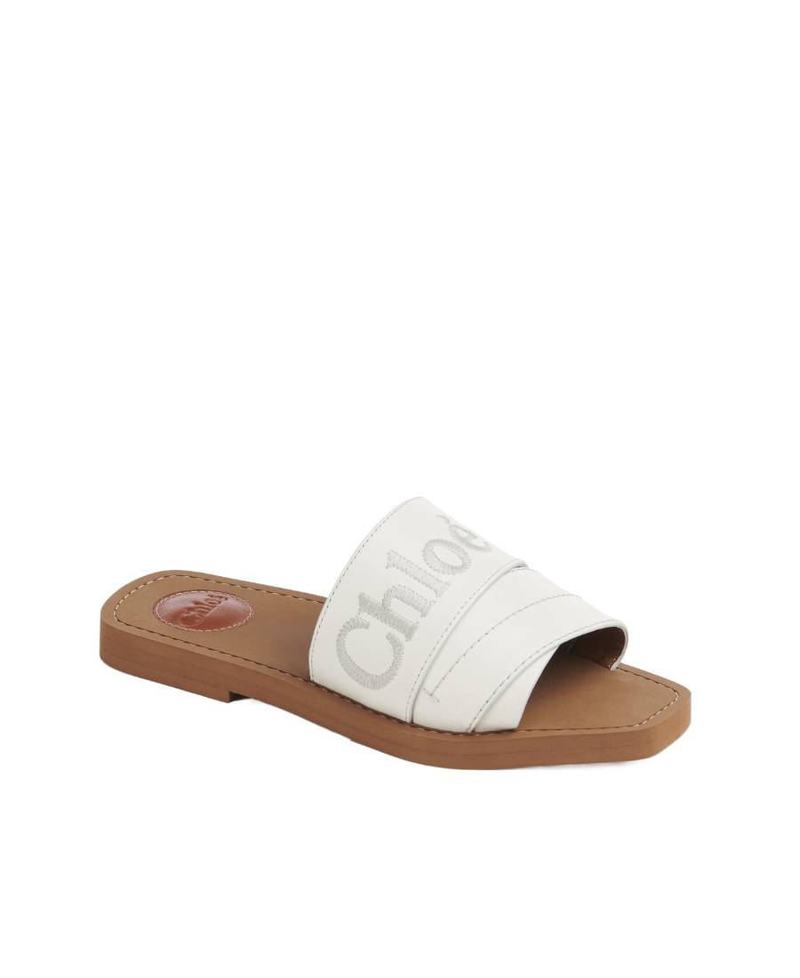 Chloé Woody Logo-embroidered Slides In White