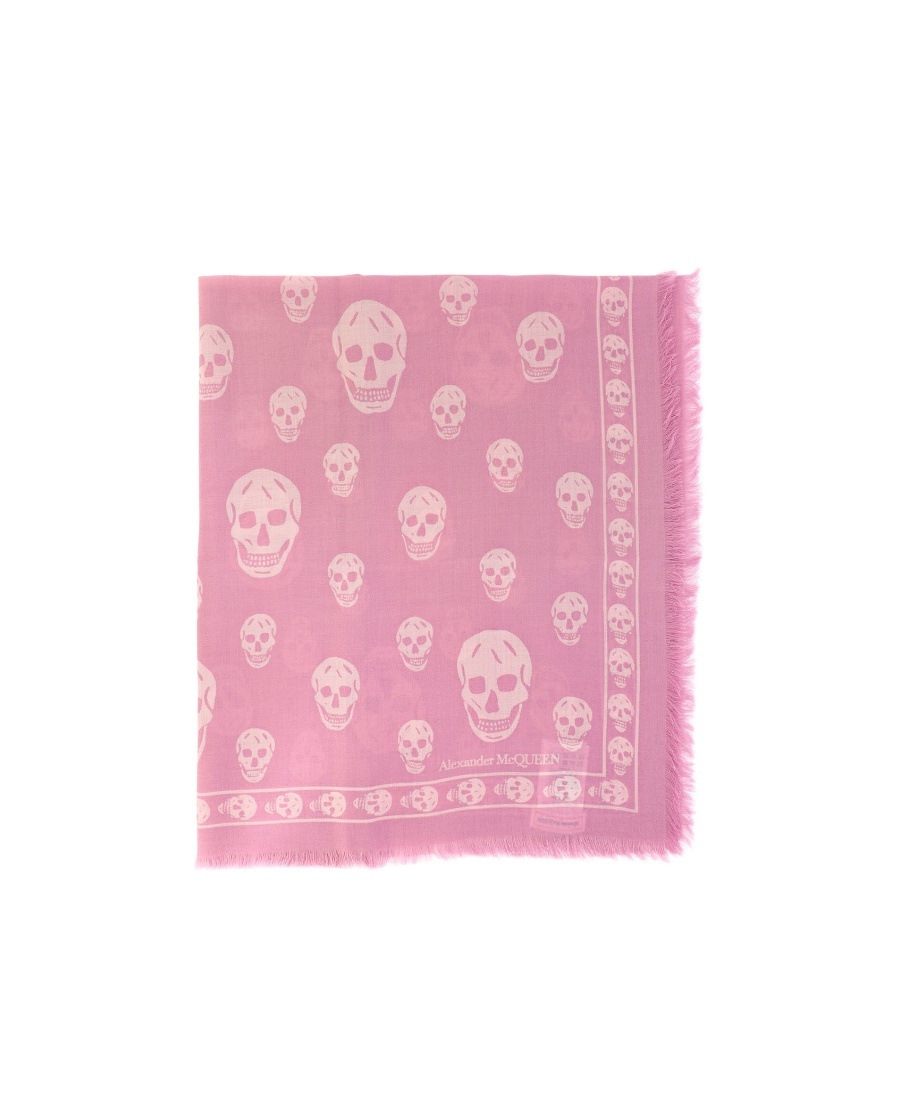 Alexander Mcqueen Skull-motif Fringed-edge Scarf In Pink