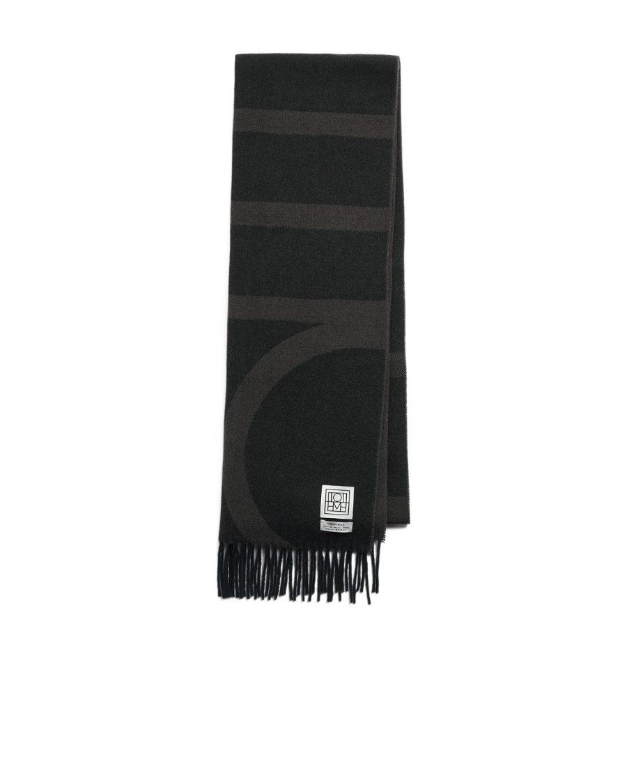 Totême Intarsia-knit Virgin-wool Scarf In Gray