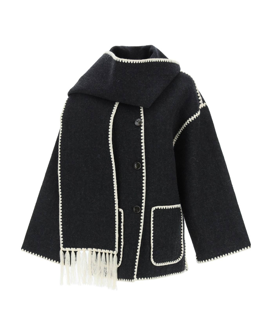 Shop Totême Embroidered Scarf Jacket In Black