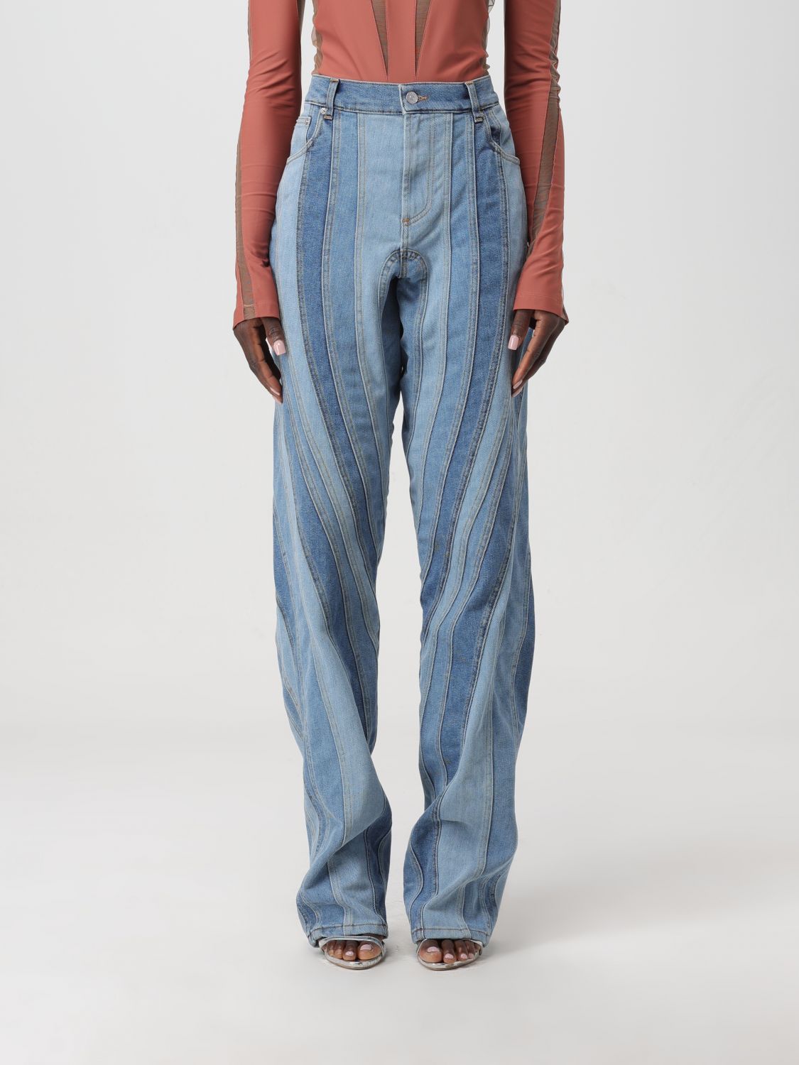 Mugler Spiral Straight-leg Jeans In Blue