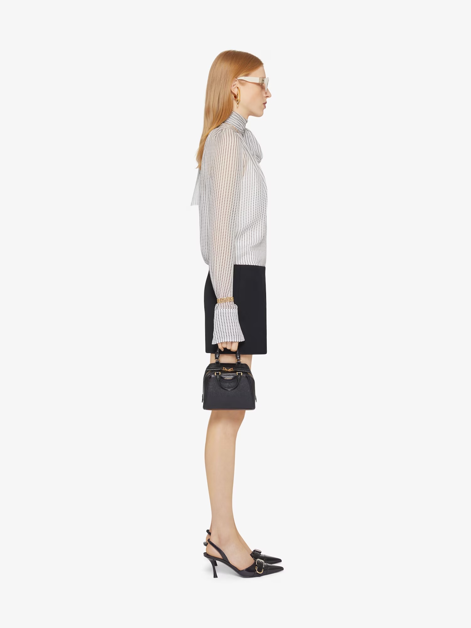 Givenchy Polka Dots Blouse In Silk Chiffon With Lavallière In Gray