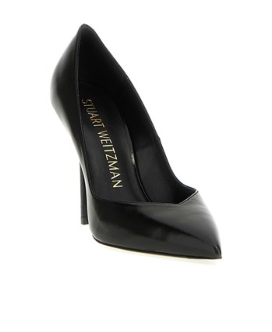 Stuart Weitzman Pointed-toe Black Pumps With Mid-height Stiletto Heel In Black
