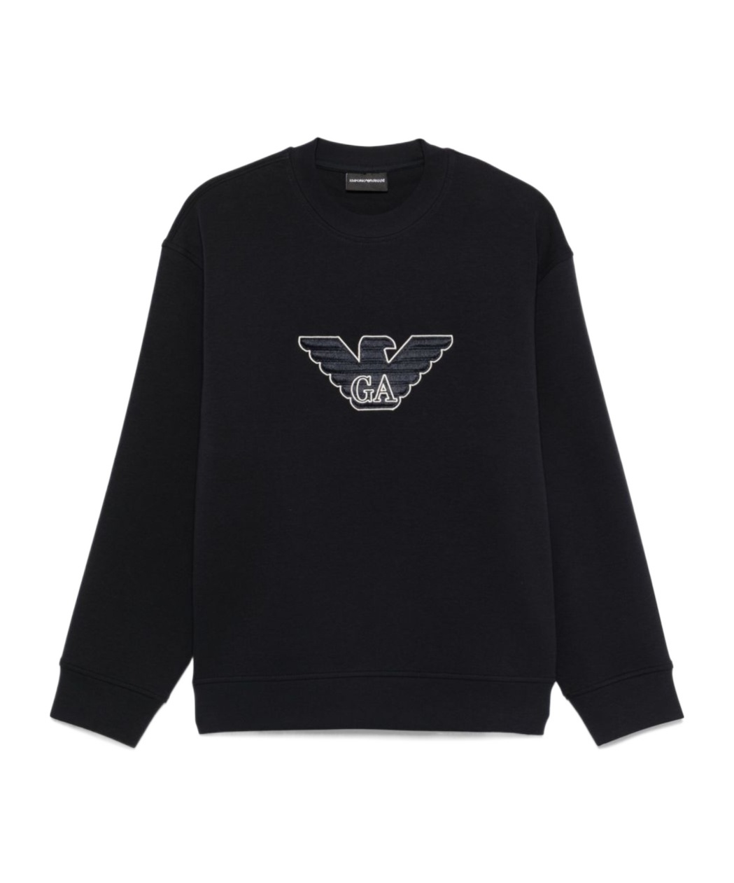 Emporio Armani Cotton Crew Neck Sweatshirt With Embroidered Logo In Blue