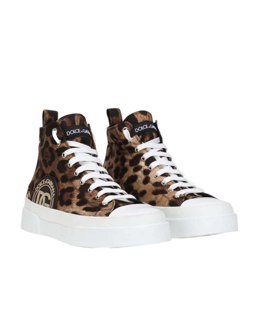 Dolce & Gabbana Portofino High-top Leopard Print Sneakers In White