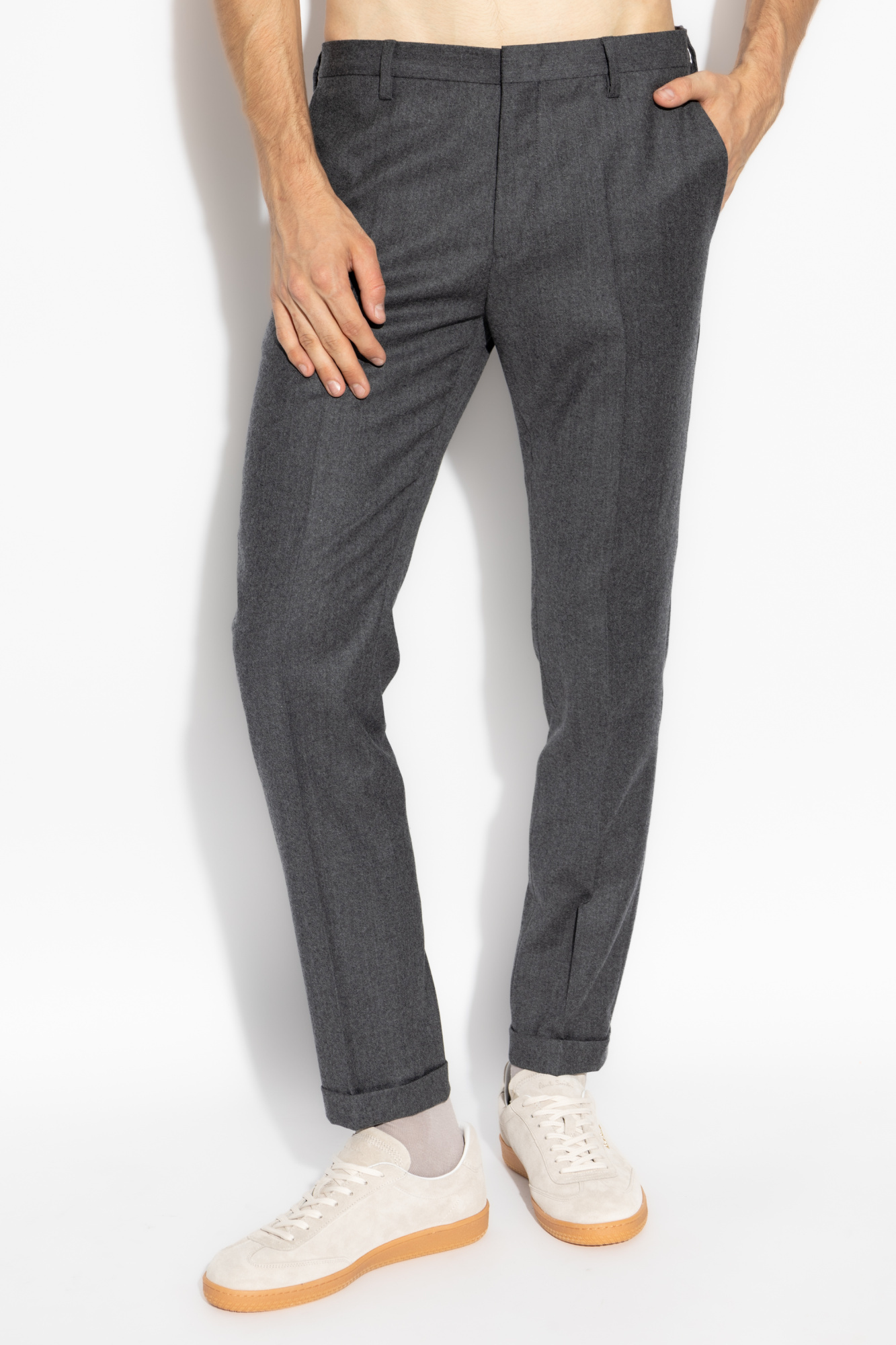 PAUL SMITH SLIM-FIT OVERDYED WOOL-CASHMERE FLANNEL TROUSERS