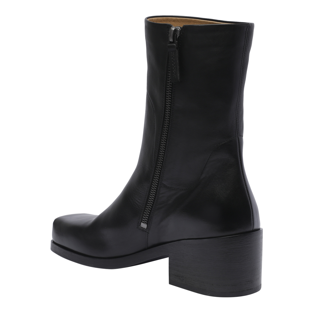 Marsèll Square Toe Leather Ankle Boots In Black