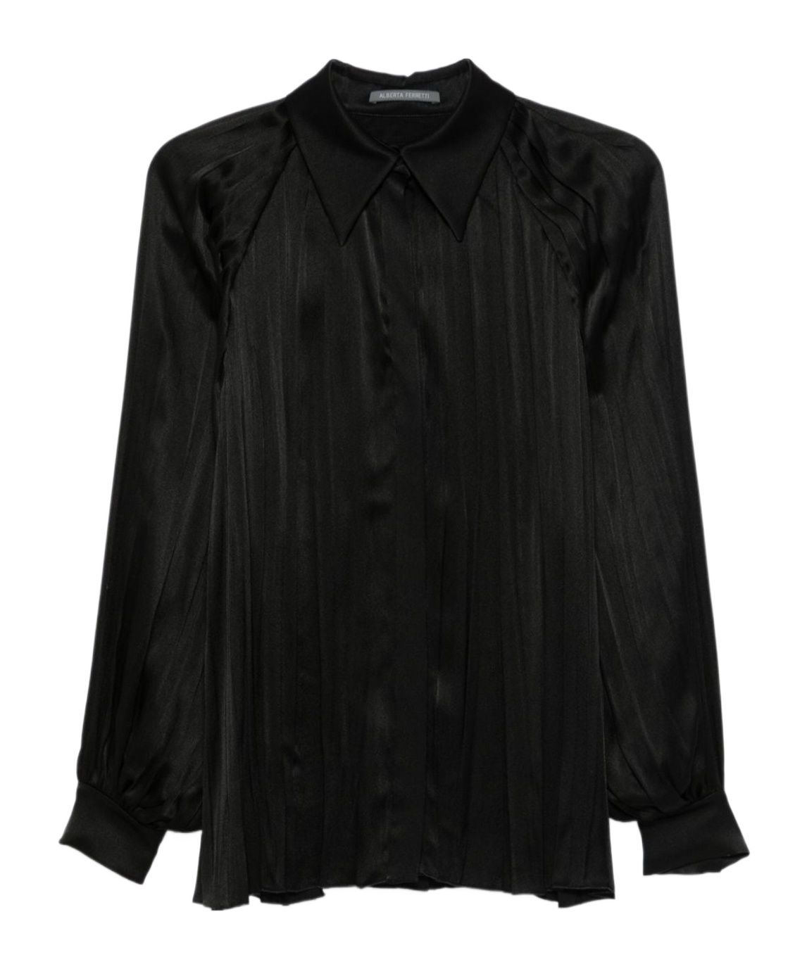Shop Alberta Ferretti Pleated Satin Shirt In Black