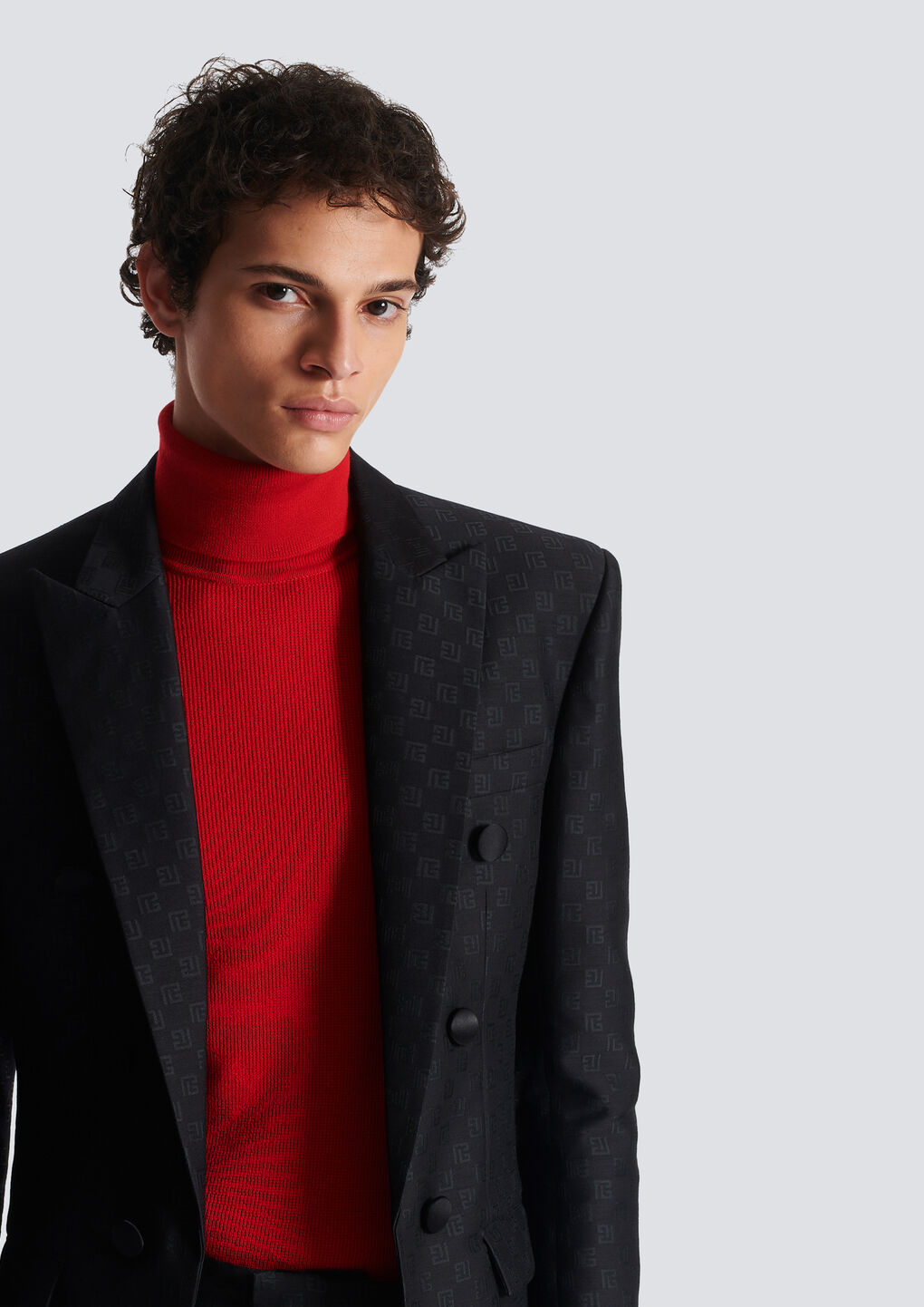 Balmain Mini Monogram-print Satin Blazer In Black