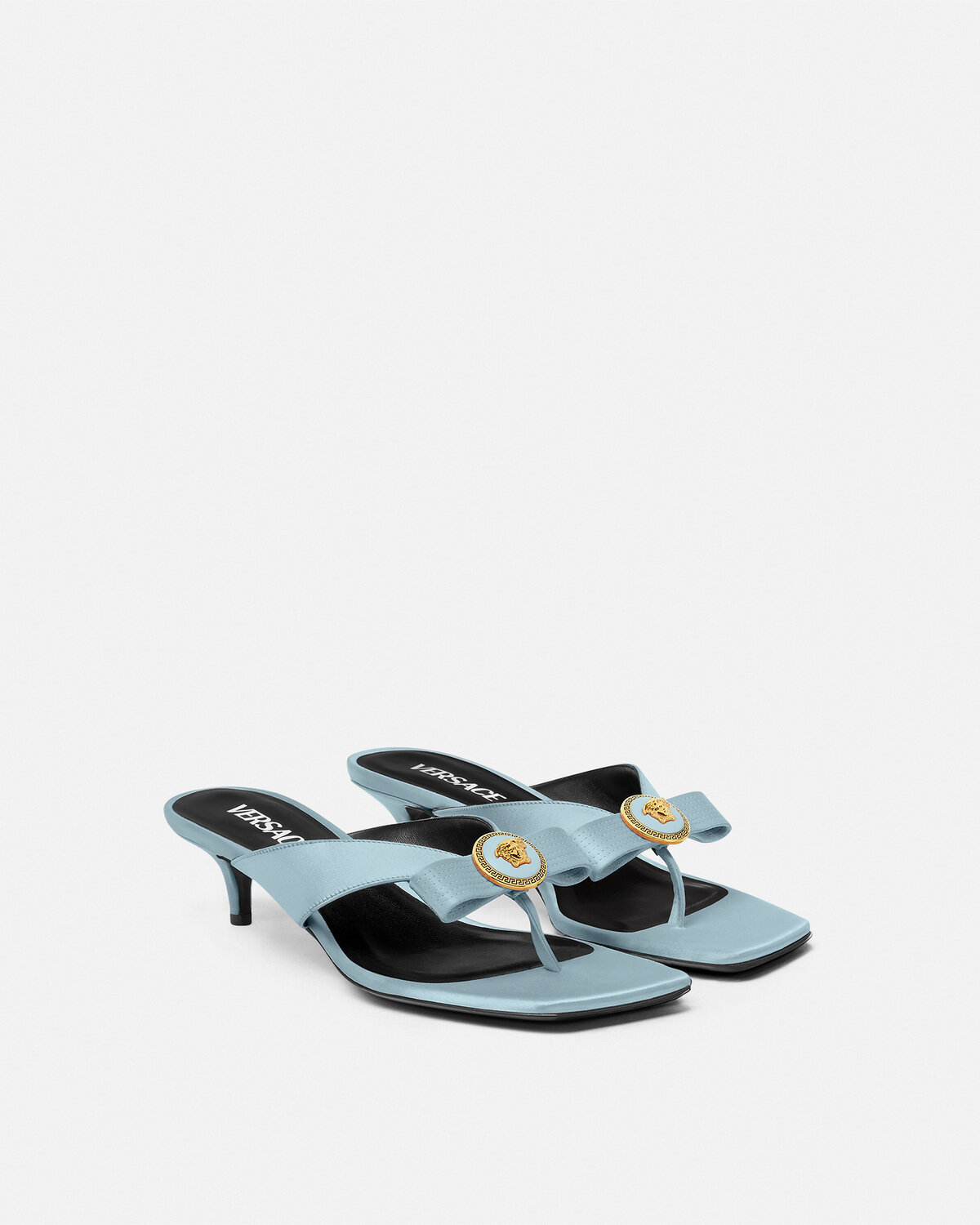 Versace La Medusa Satin Sandals In Blue