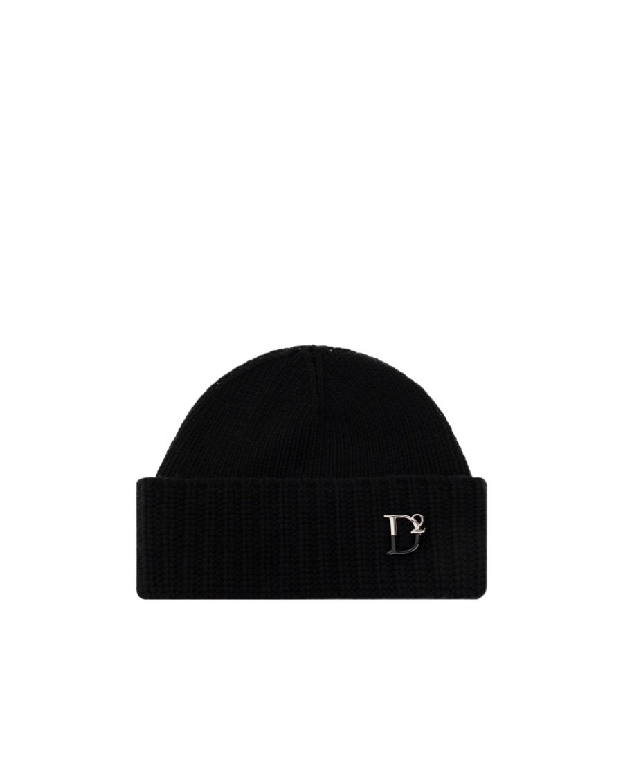 Dsquared2 Monogram-plaque Knitted Beanie In Black