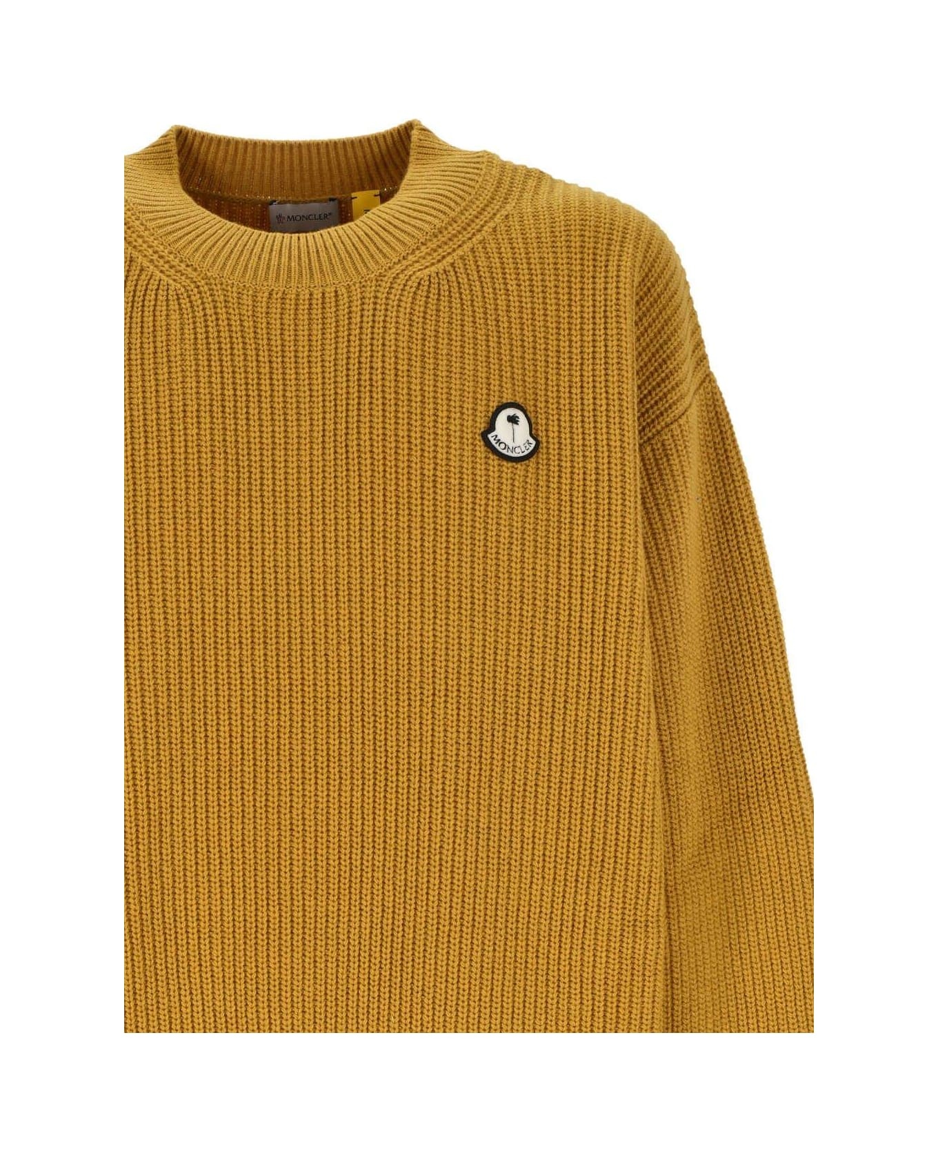Moncler X Palm Angels Logo Patch Round Neck Sweater In Yellow