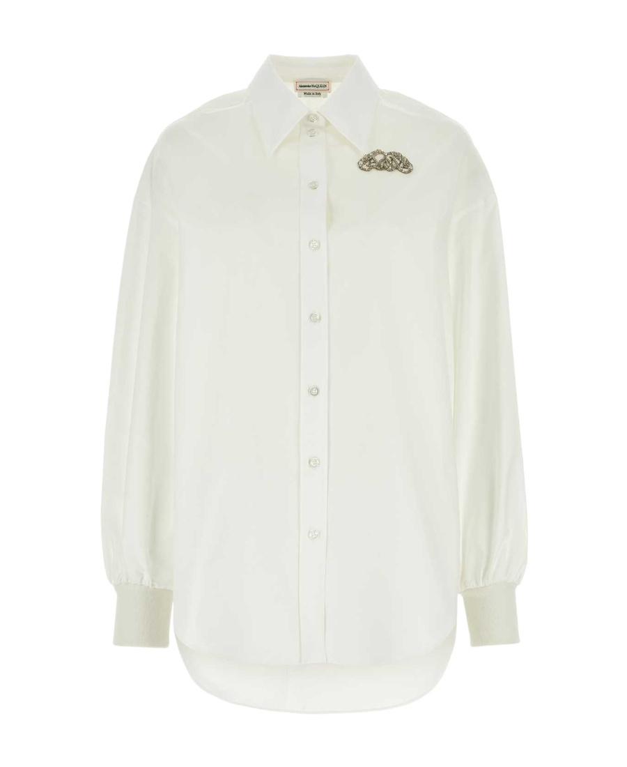 Alexander Mcqueen Cotton Poplin Shirt With Rounded Hemline In White