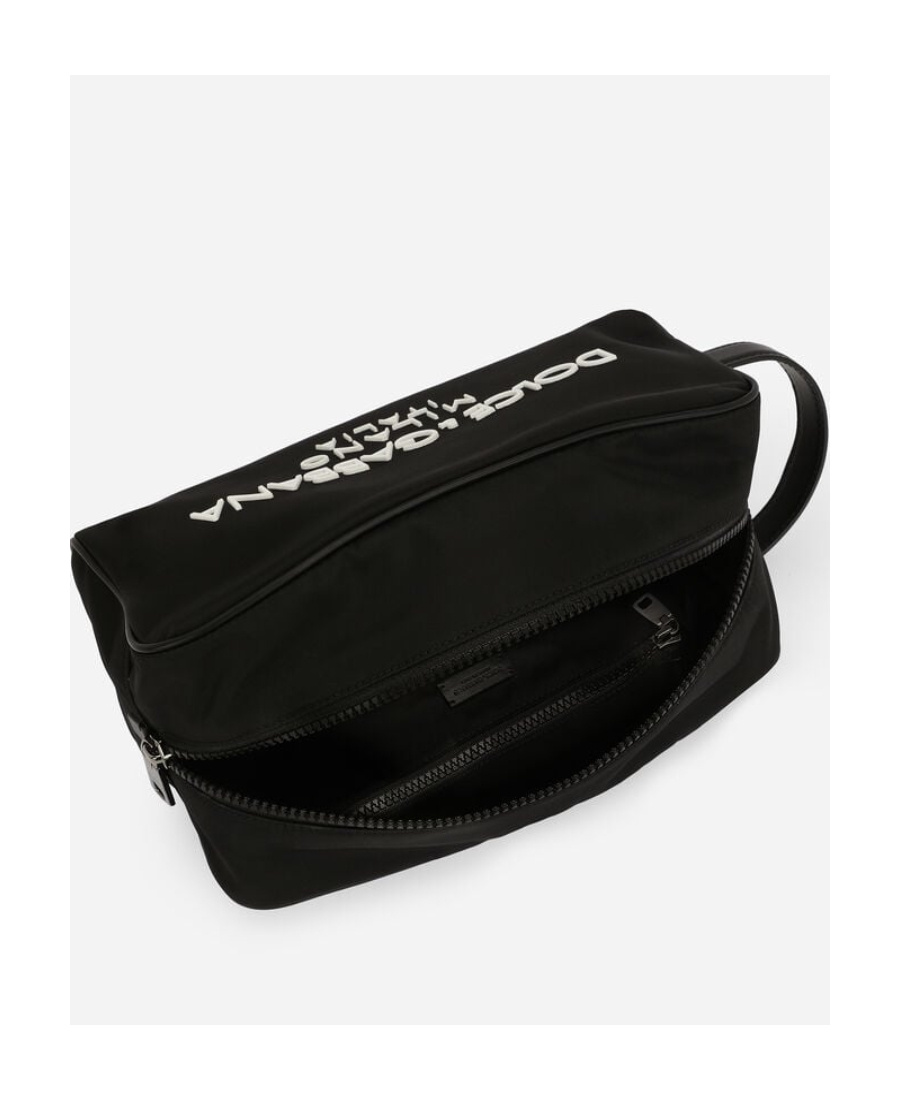 Dolce & Gabbana Nylon Toiletry Bag With Rubberized Logo In Black