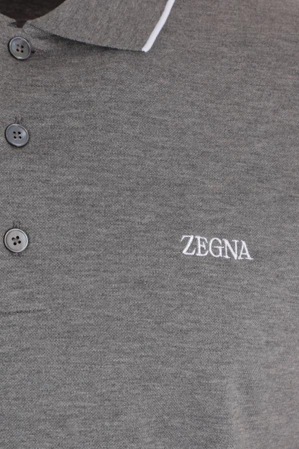 Zegna Piquet Polo Shirt Collar Sleeves In Gray