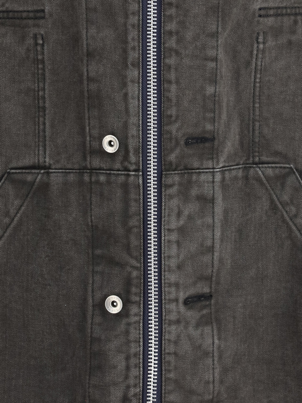 Sacai Gray Hooded Denim Jacket In Black