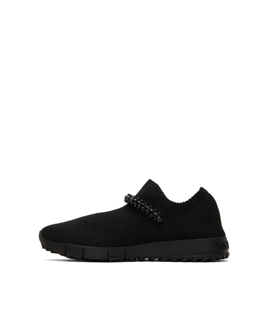 Jimmy Choo Verona Knit Crystal-strap Trainer Sneakers In Black