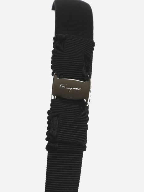 Ferragamo Logo Embossed Bow Headband In Black