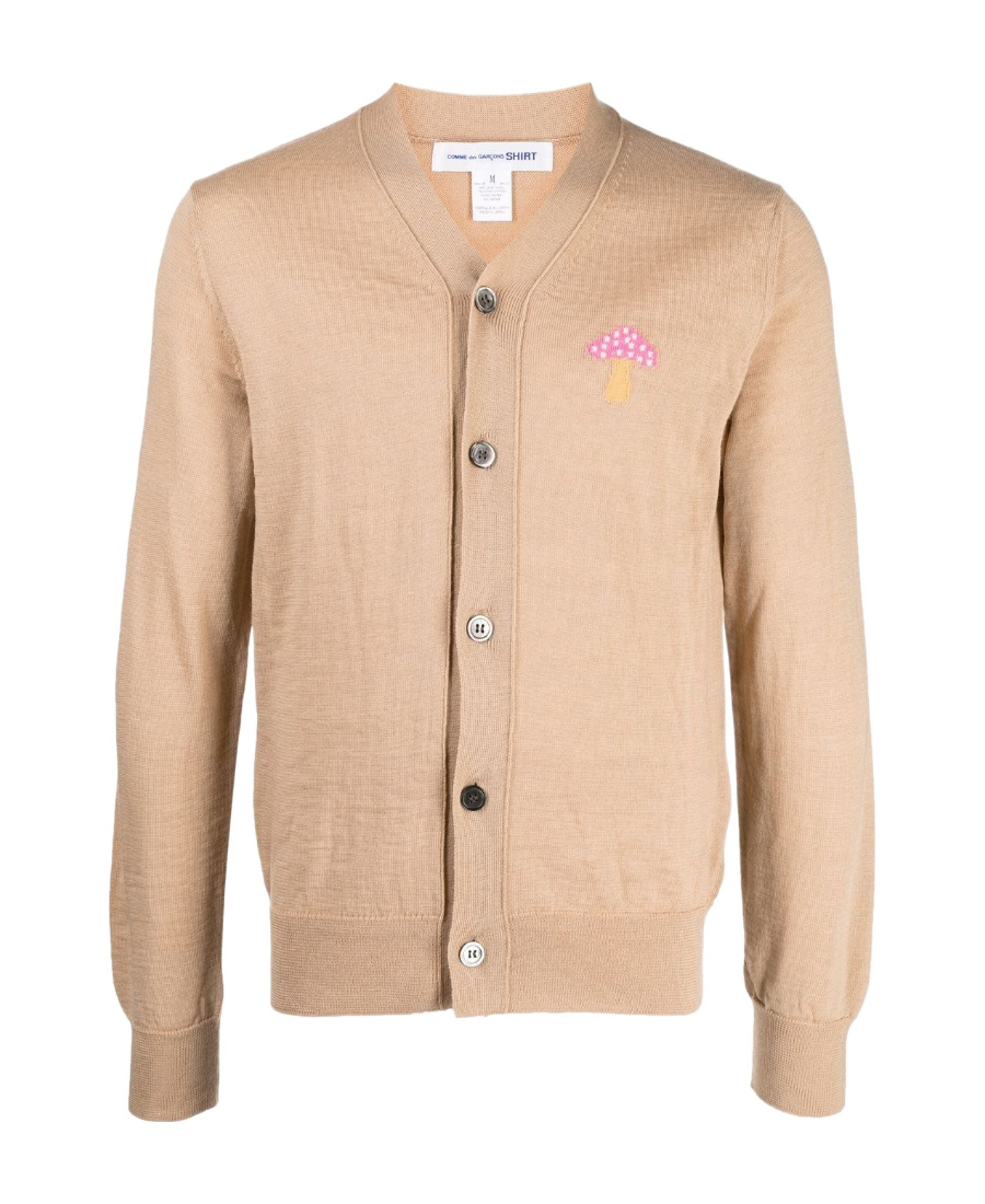 Comme Des Garçons Mushroom-motif Knitted Cardigan In Nude
