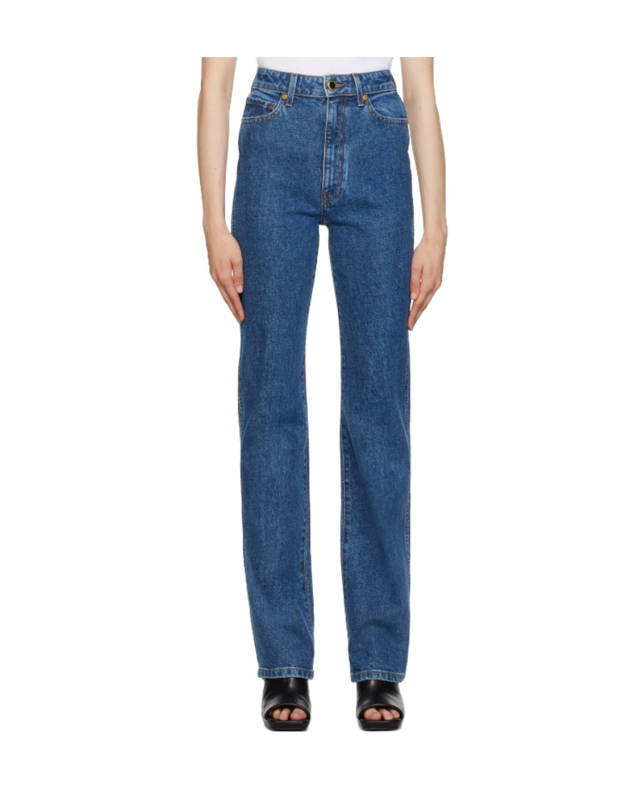 Khaite Danielle High Waist Straight Leg Jeans In Blue