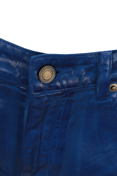 Saint Laurent Skinny Patent Style Trousers In Blue