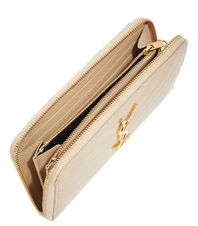 Saint Laurent Monogram Zip Around Wallet In Grain De Poudre Embossed Leather In Nude