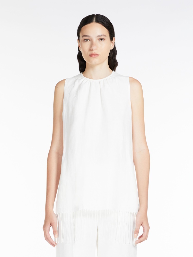 Max Mara Fringe-hem Linen Blouse In White