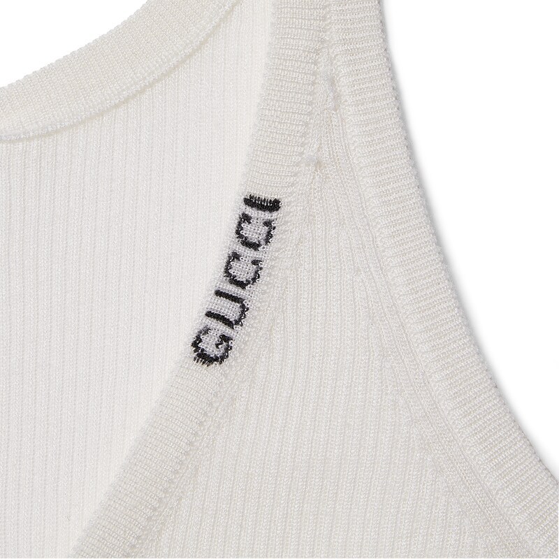 Shop Gucci Intarsia-logo Knitted Tank Top In White