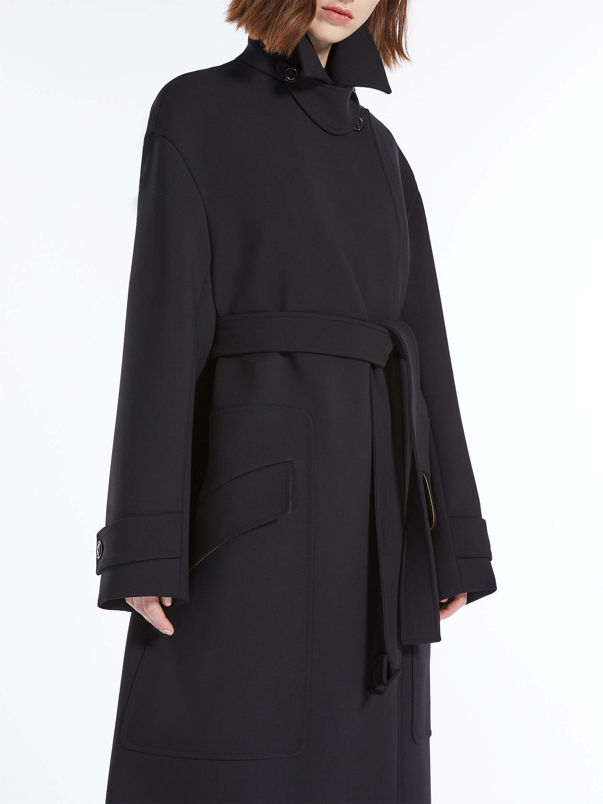 Max Mara Lace-up Wool Coat In Black